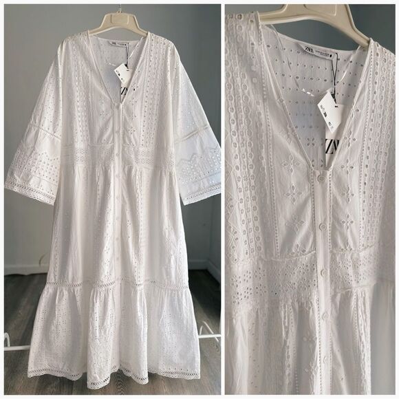 Zara Openwork Embroidered Dress New - Picture 1 of 2